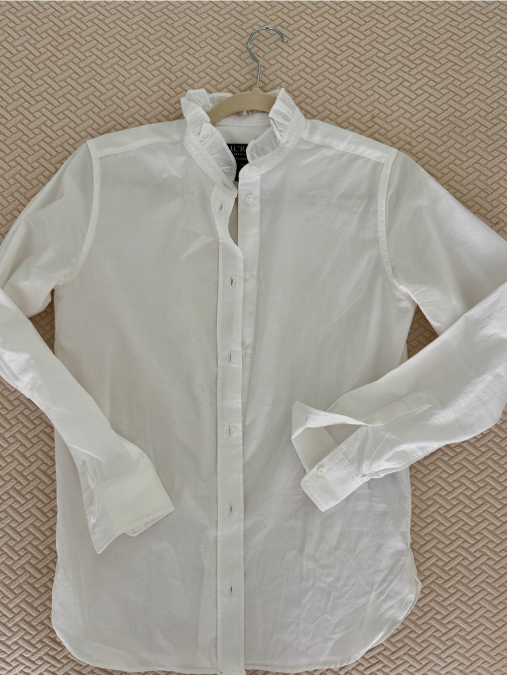 J. Crew White Ruffle Collar Button-Down Shirt